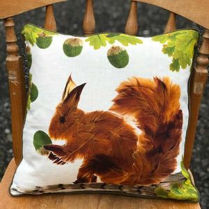 SQUARE CUSHION - Feathery Squirrel (Olive Piping) (Avail R0F5 04/25)