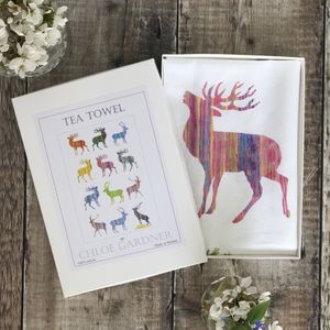 A GIFT BOXED TEA TOWEL - Multi Stags Design
