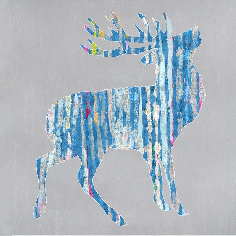 CARD SQUARE - Blue Stag on Grey