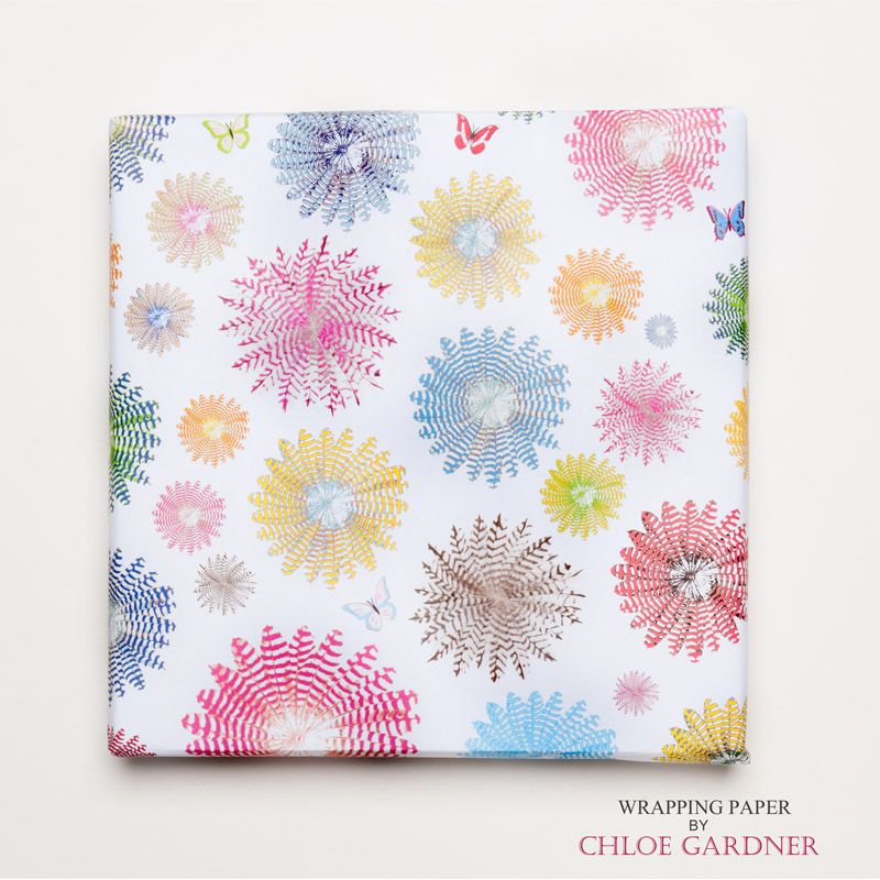 WRAPPING PAPER - Coloured feather rounds - 5 sheets