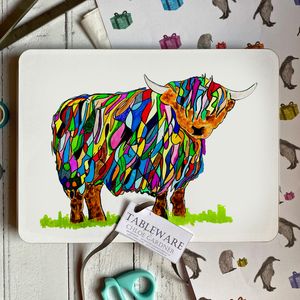 TABLEMATS OBLONG- Set of 4 - Bright Highland Cow Design
