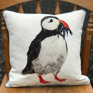 SQUARE CUSHION - Puffin with Fish (Avail R4F11 5/24)