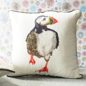 SQUARE CUSHION - Puffin Running (Avail R6F2; 5/24)
