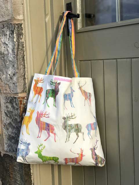 CANVAS BAG LARGE - Twelve stag New Design with Striped Handles