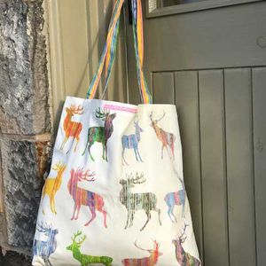 CANVAS BAG LARGE - Twelve stag New Design with Striped Handles