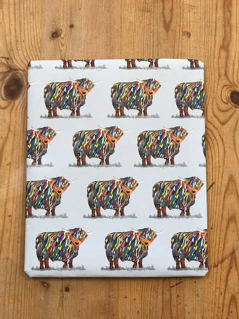 WRAPPING PAPER - Bright Highland Cow - Grey Background - 5 sheets