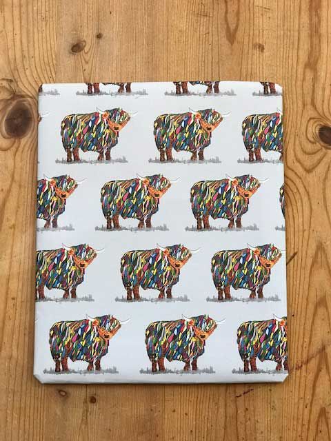 WRAPPING PAPER - Bright Highland Cow - Grey Background - 5 sheets