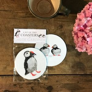 COASTER - Set of 2 - Puffin with Fish and Puffin with Egg