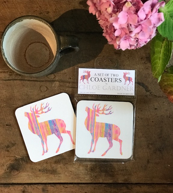 COASTER - Set of 2 - Pink Stag Design