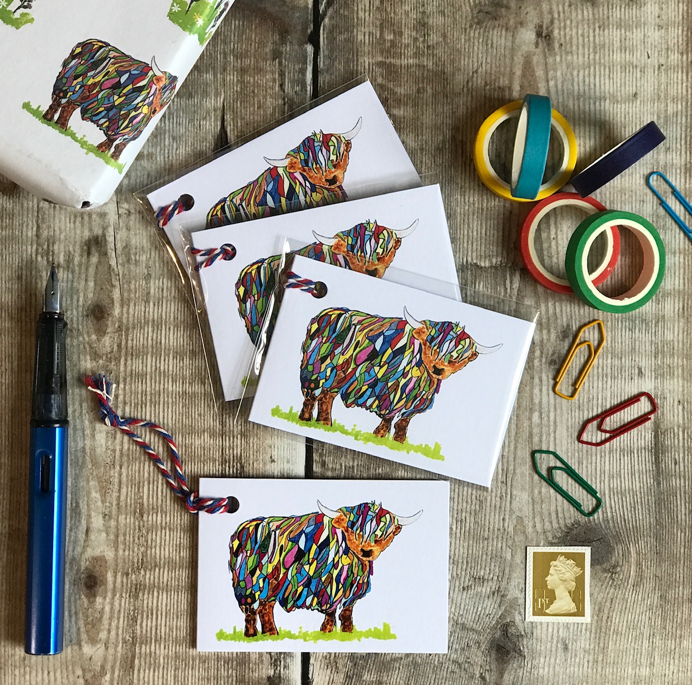 Gift tag - Bright Highland Cow Pack of 5