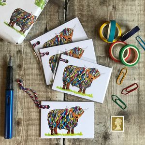 Gift tag - Bright Highland Cow Pack of 5