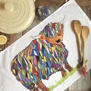Bright Highland Cow Tea Towel