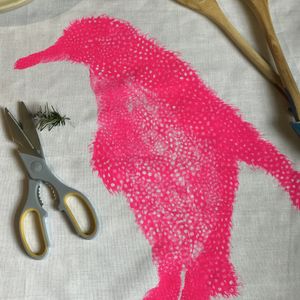 TEA TOWEL IN A GIFT BAG - Flouro pink Penguin