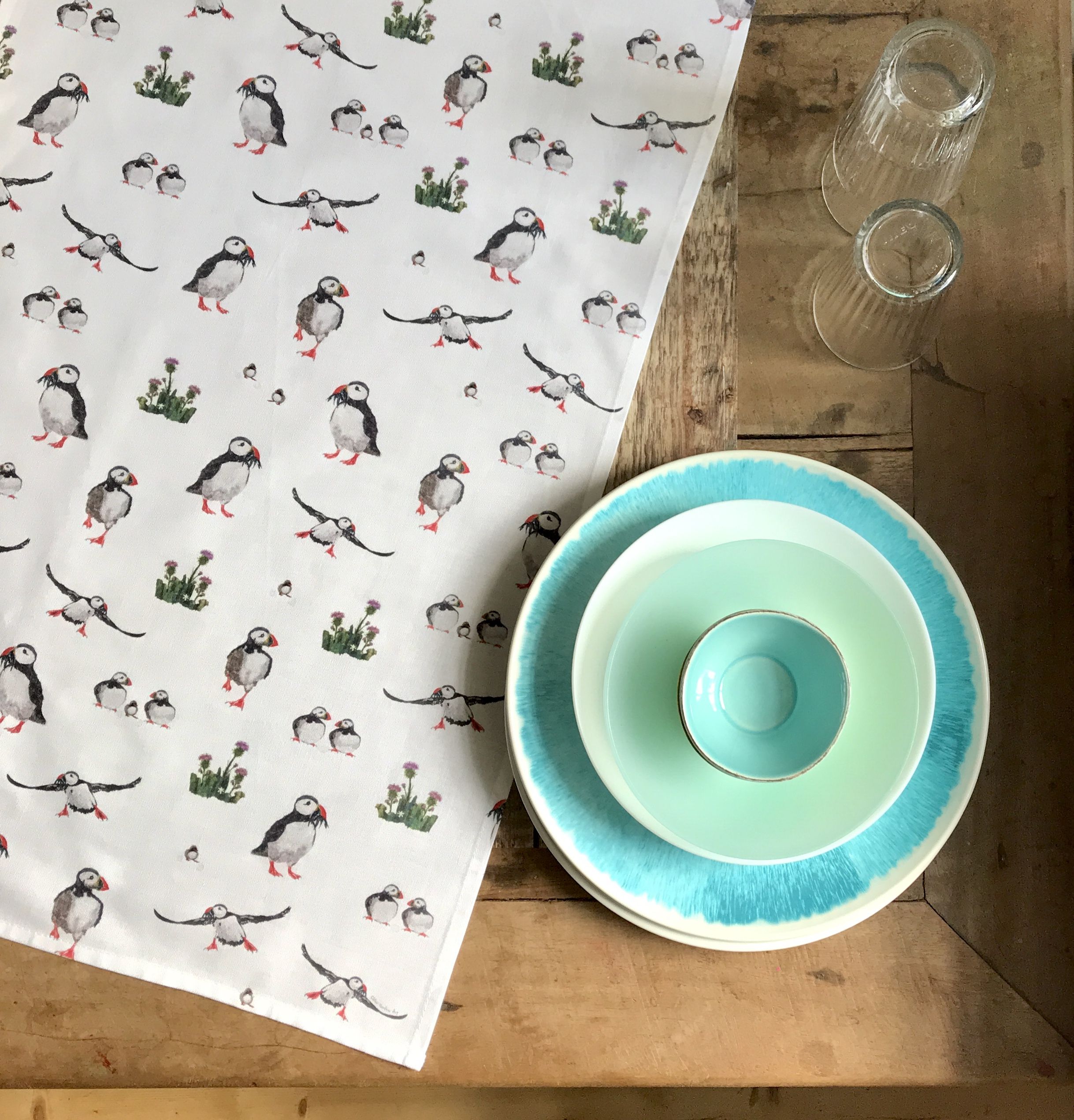 tea towel loose puffin repeat b