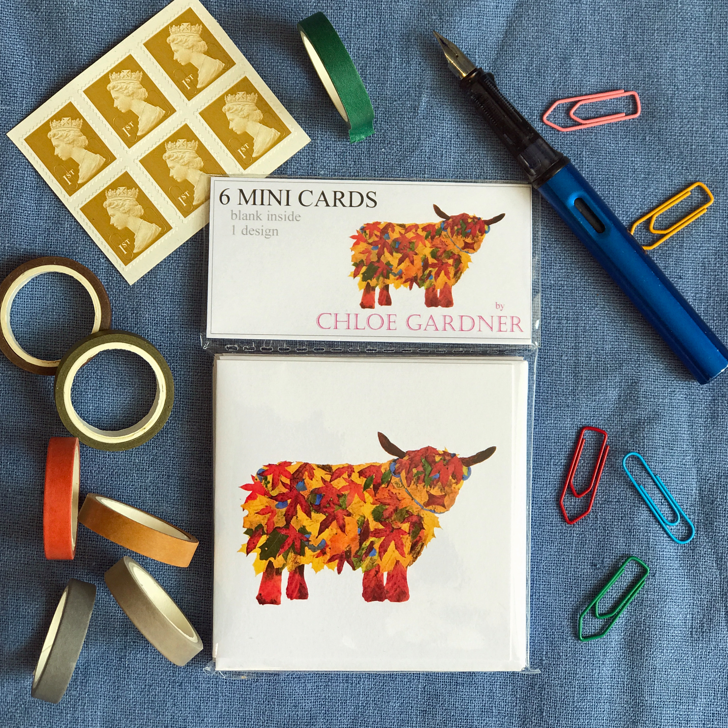 MINI SQUARE CARD PACK - Leaf Highland Cow
