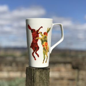 LATTE MUG - BOXING LEAF HARES Design