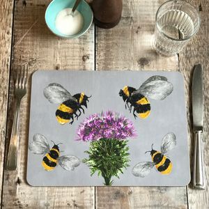 ON SALE - TABLEMAT - Oblong - Four bees and a thistle