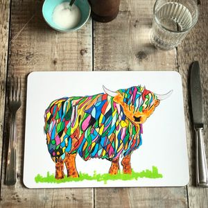 TABLEMAT - Oblong - Bright Highland Cow Design