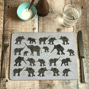 ON SALE - TABLEMAT - Oblong - Elephants on grey with water