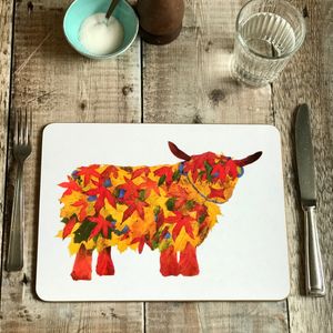 TABLEMAT - Oblong - Leaf Highland Cow Design