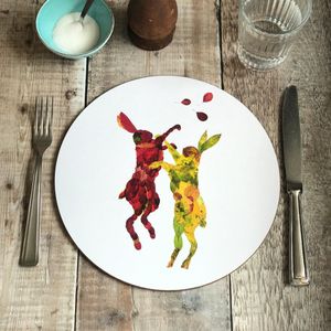ON SALE - ROUND TABLEMAT - Boxing Leaf Hares
