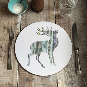 ON SALE - ROUND TABLEMAT - Silvery Stag