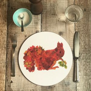 ON SALE - ROUND TABLEMAT - Leaf Squirrel