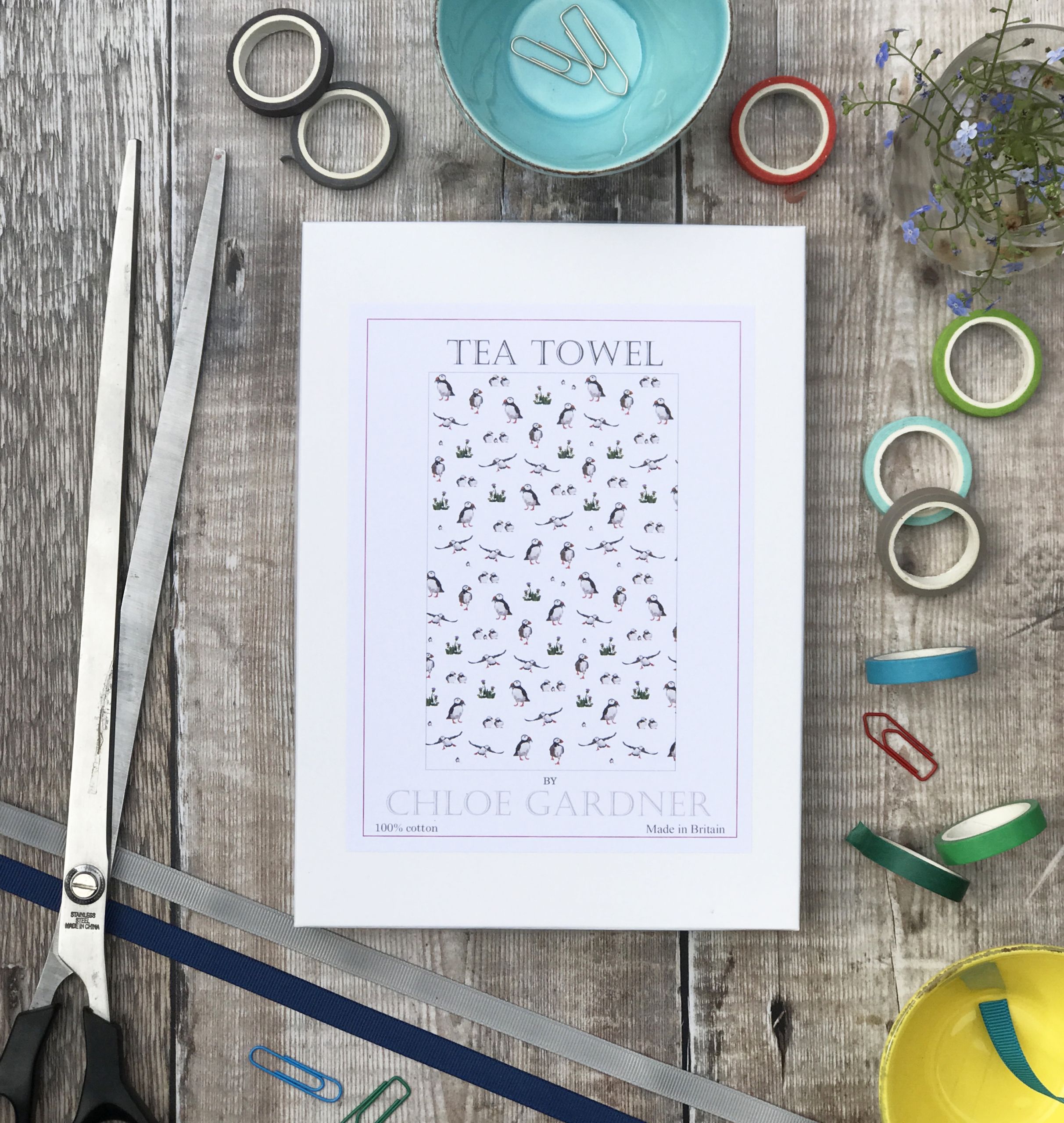 TEATOWEL BOXED PUFFIN REPEAT B