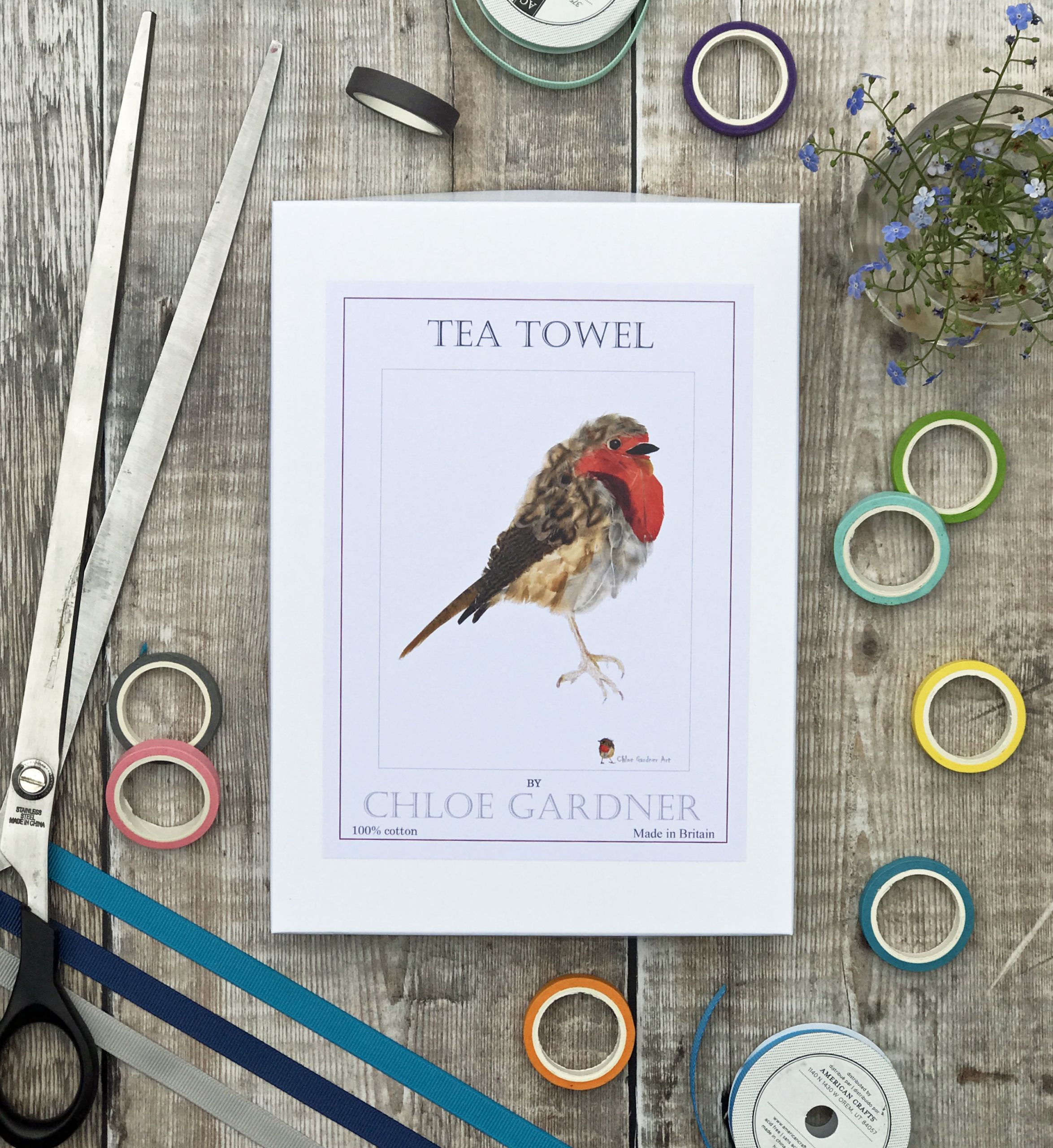 TEATOWEL BOXED ROBIN B