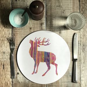 ON SALE - ROUND TABLEMAT - Pink Stag