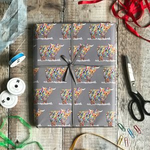 WRAPPING PAPER - Bright Highland Cow on Grey Background - 5 sheets