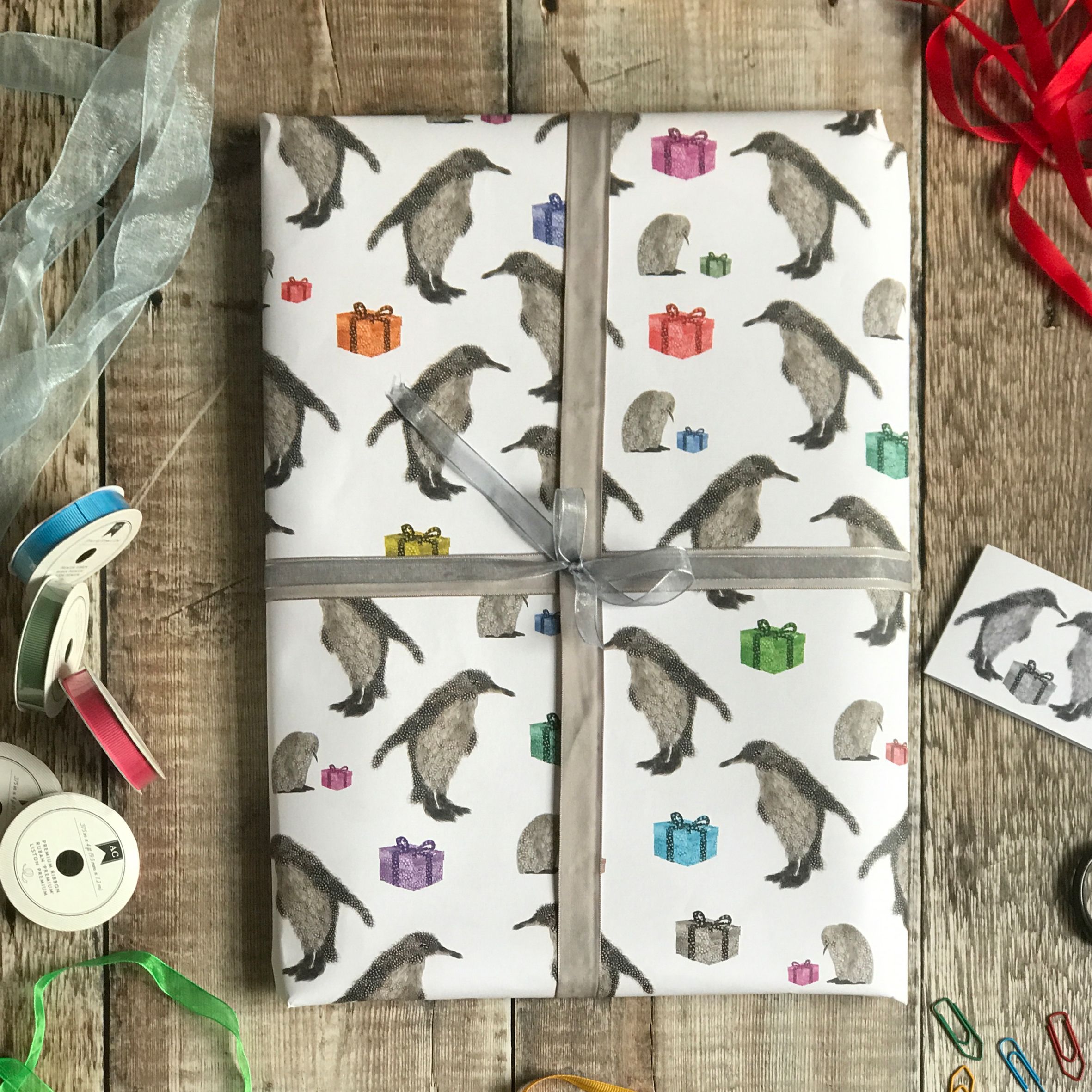 wrapping paper large penguin square image