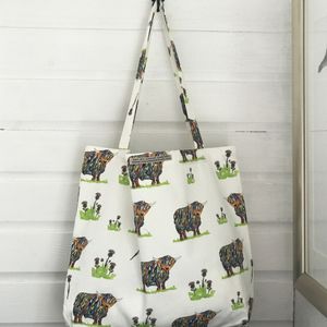 Large Bag - Bright Highland Cow and Thistles