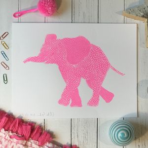 Screen Print Edition of 5- Small- Flouro Pink Elephant facing left