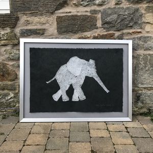 Screen Print Edition of 4- Silver Elephant with its trunk stretched out