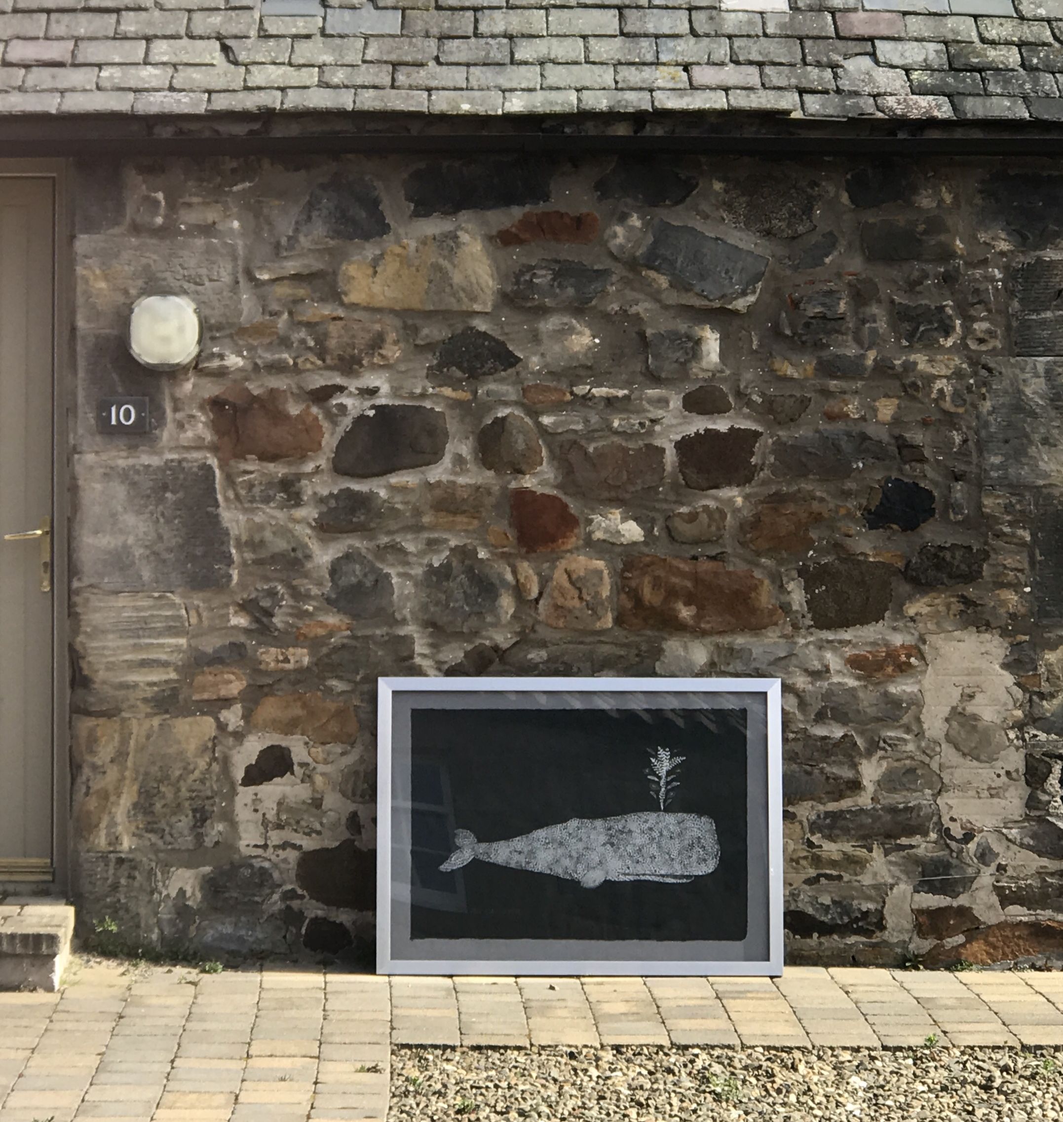 screen print edition of 5 silver whale on japanese paper