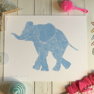 Screen Print Edition of 5- Small- Flouro blue Elephant facing left