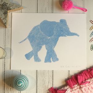 Screen Print Edition of 5- Small Flouro blue Elephant facing right