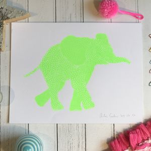 Screen Print Edition of 5- Small Flouro green Elephant facing right