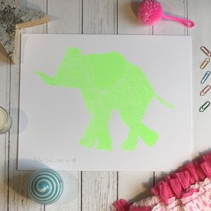 Screen Print Edition of 5- Small- Flouro green Elephant facing left