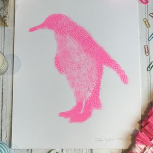 Screen Print Edition of 5- flouro pink penguin