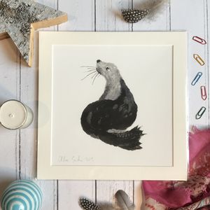 Mini Print - Square in a mount and bag for 8 inch frame - Feather Seal  (Avail:2 04/26)