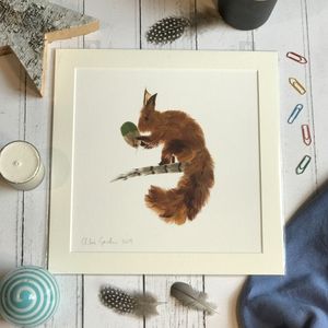 Mini Print - Square in a mount and bag for 8 inch frame - Feather Squirrel TD (Avail:0 04/26)