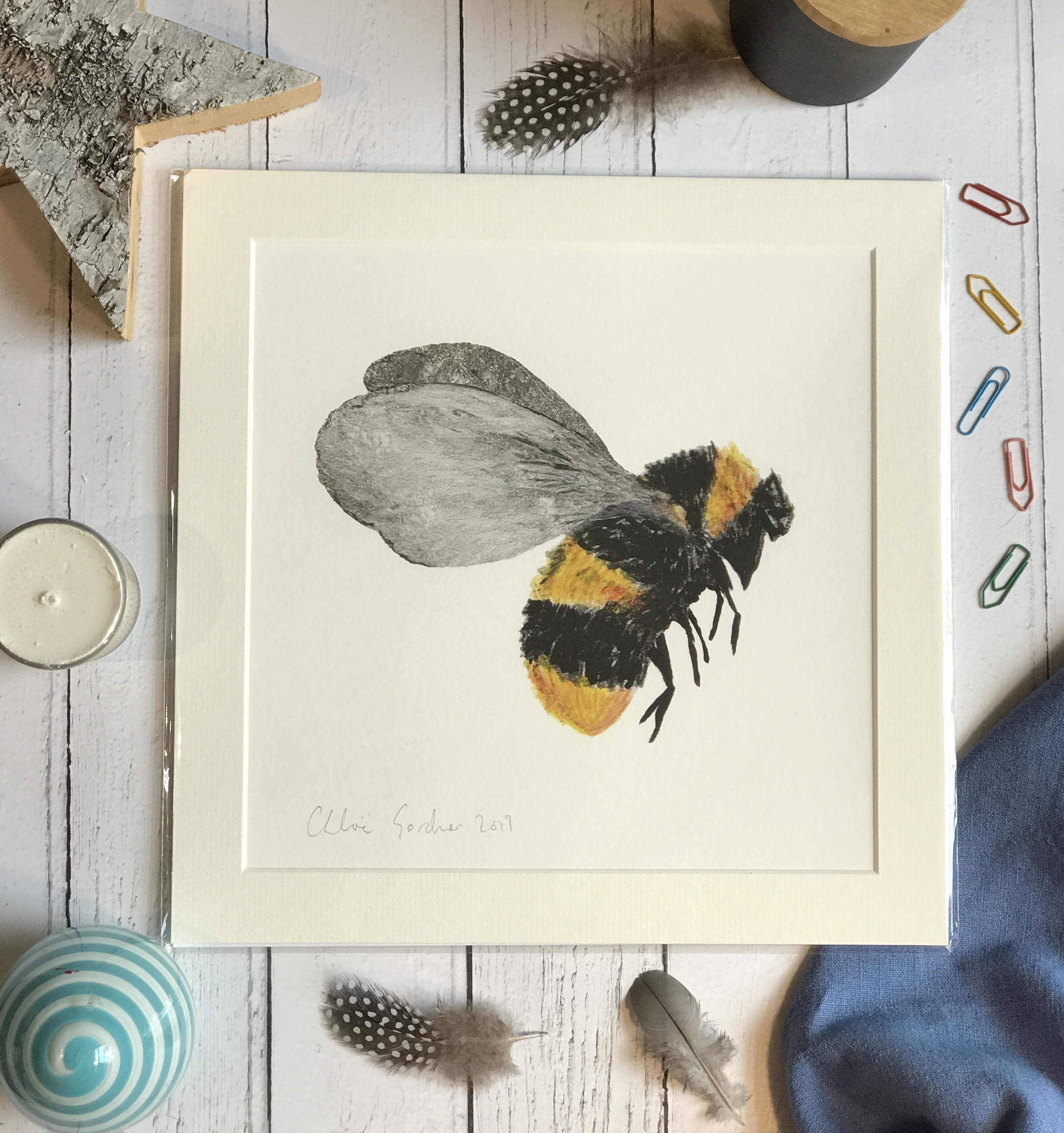 Unframed Print - Square in a mount and bag for 12 inch frame - BEE  (Avail:2 04/26)
