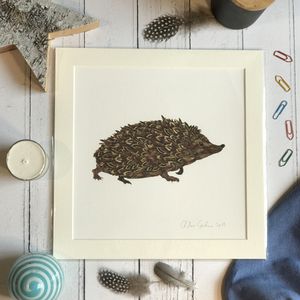 Unframed Print - Square in a mount and bag for 12 inch frame - Hedgehog  (Avail:2 04/26)