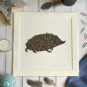 Mini Print - Square in a mount and bag for 8 inch frame - Feather Hedgehog  (Avail:4 04/26)