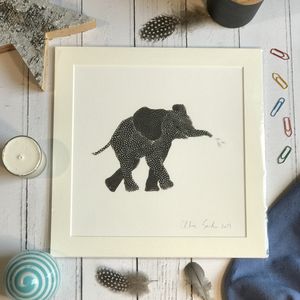 Mini Print - Square in a mount and bag for 8 inch frame - Elephant  (Avail:6 (04/26)