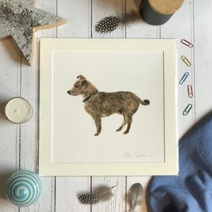 Mini Print - Square in a mount and bag for 8 inch frame - 'Cubby' Feather dog (Avail:7 04/26))