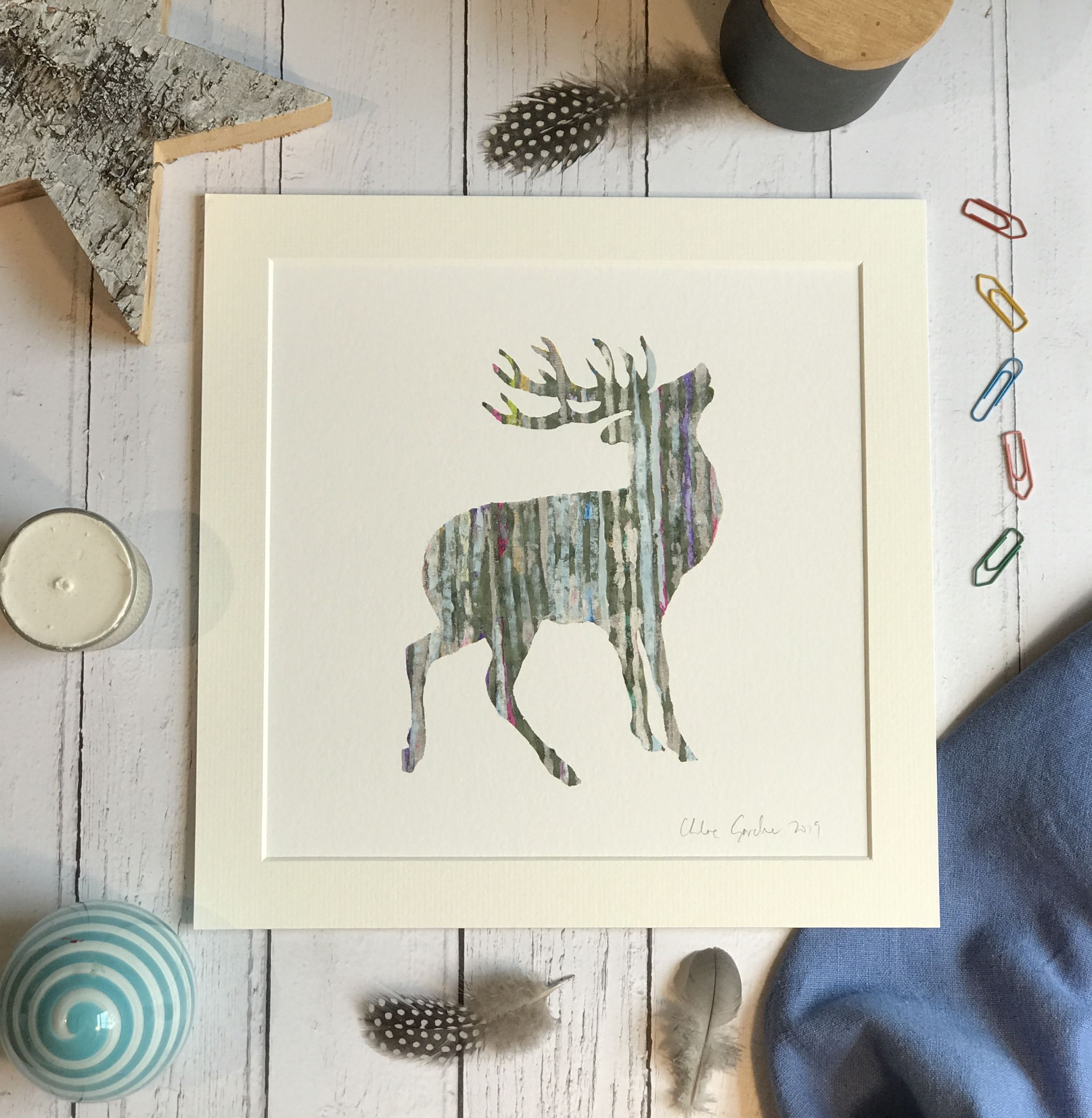 Unframed Print - Square in a mount and bag for 12 inch frame -Silver Stag (Avail:3 04/26)