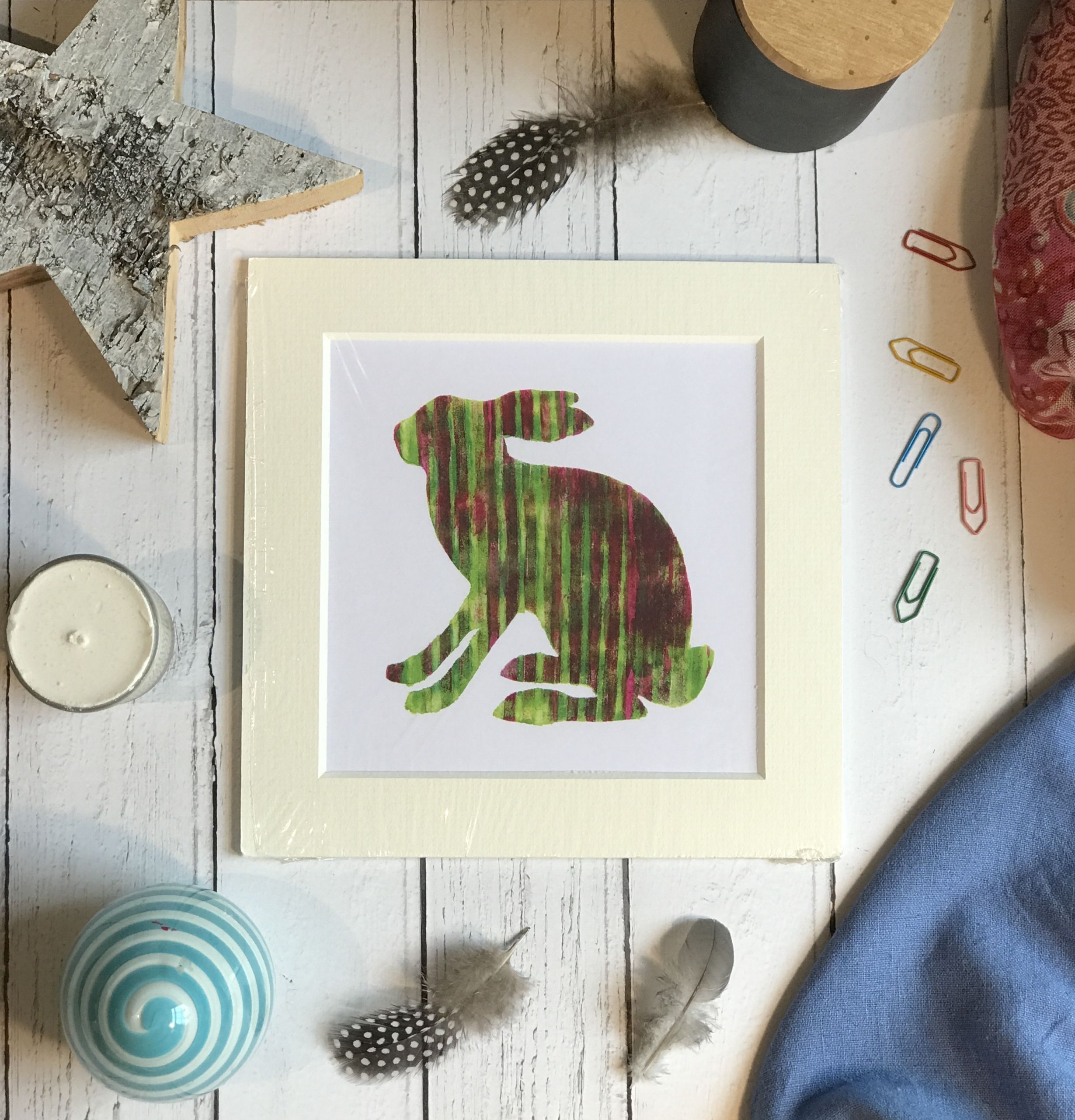 square print unframed green hare